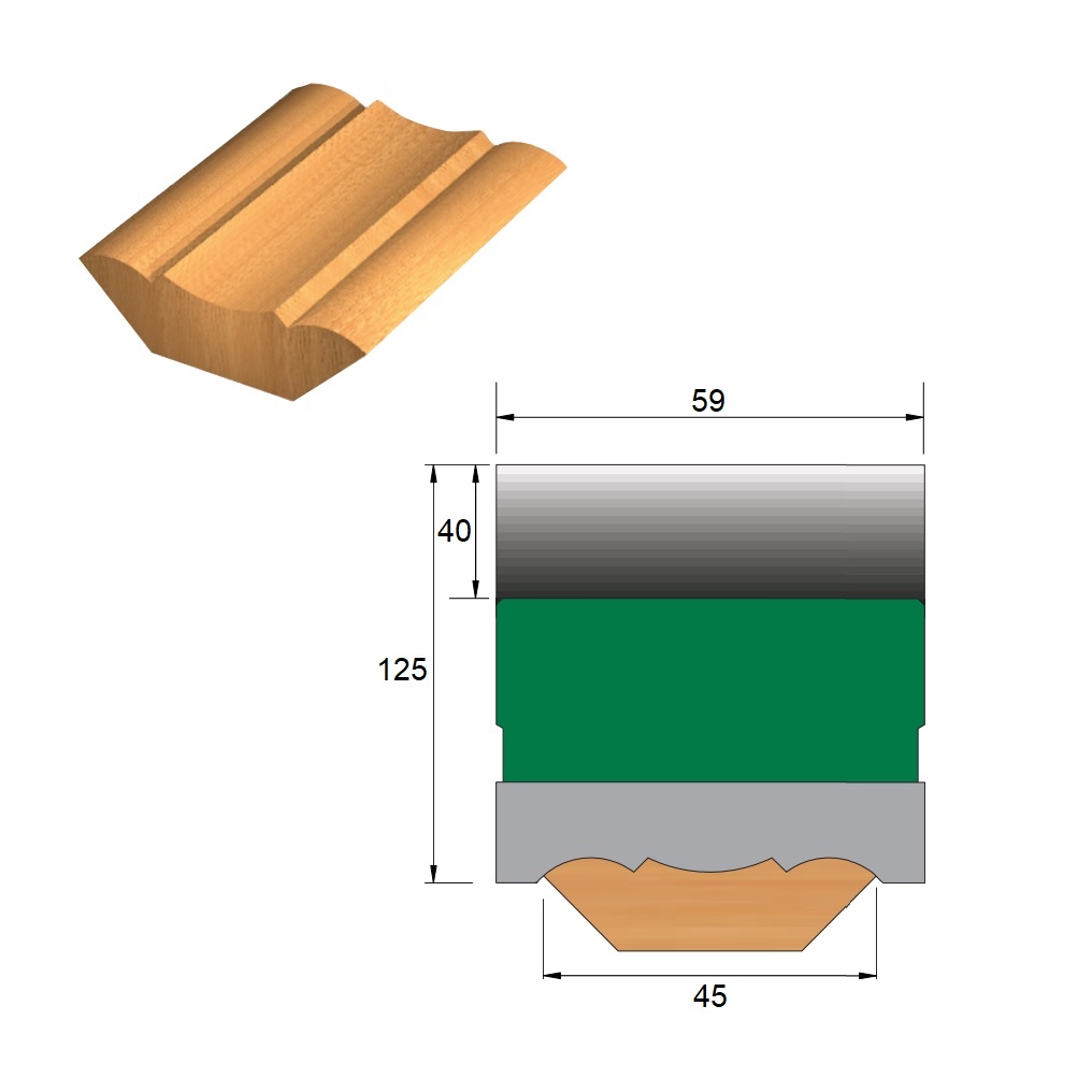 Fresa para Moldura de Cimalha Ø125 x 40 - 4 Dentes - Cód. 1525.01